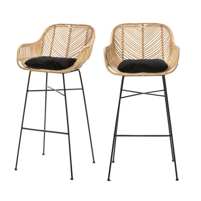 Nunuhai - Lot de 2 tabourets de bar en rotin H76cm - Naturel Nunuhai - Lot de 2 tabourets de bar en rotin H76cm - Naturel