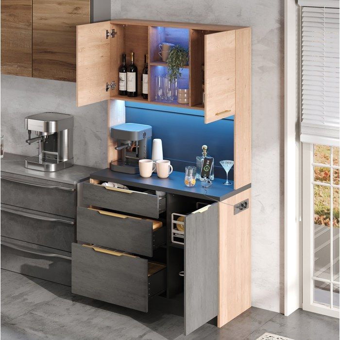 COVREO Meuble haut de cuisine 100 x 40 x 180 cm plan de travail noir LED réglable prise intégrée MDF