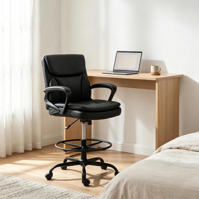 Fauteuil de bureau ergonomique - Noir - Repose-pieds réglable - Assise 54–69 cm - Rotation 360°