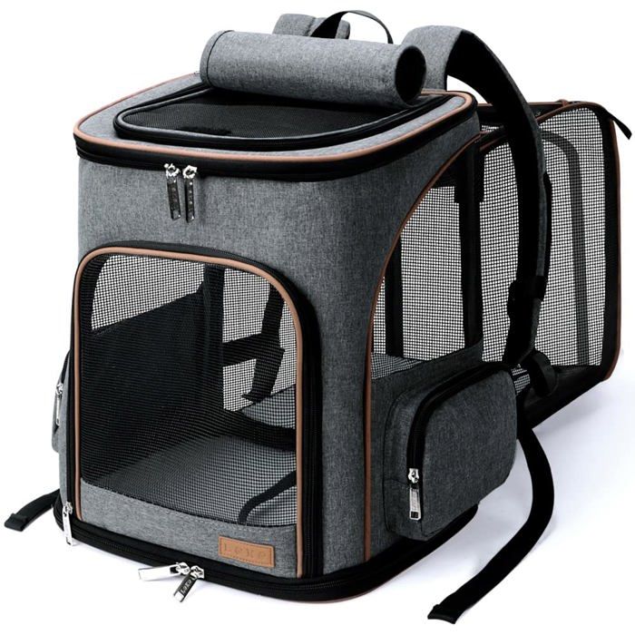 Lekesky Sac à dos extensible pour chat et petit chien avec laisse de sécurité intérieure et 2 tapis pour animaux de compagnie gr