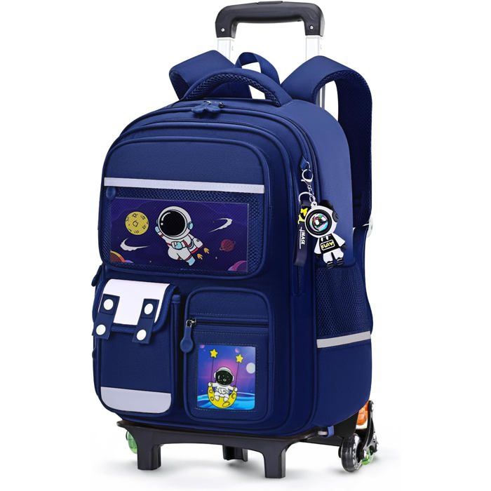 Cartable à roulettes enfant - Amythe - 20 L - 30 x 16 x 41 cm - Bleu - Chariot amovible - Poignée télescopique réglable
