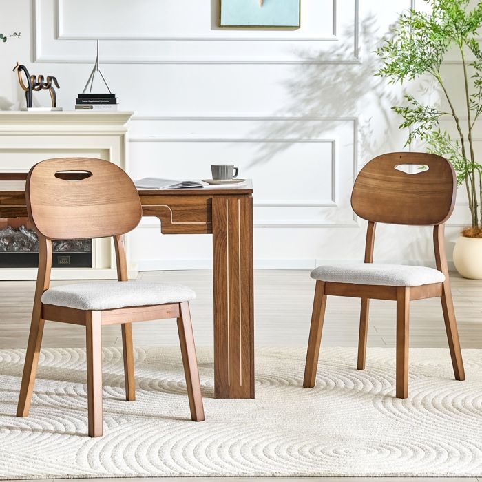 VUENOR Lot de 2 chaises de salle à manger grises en bois avec dossier ovale et assise rembourrée