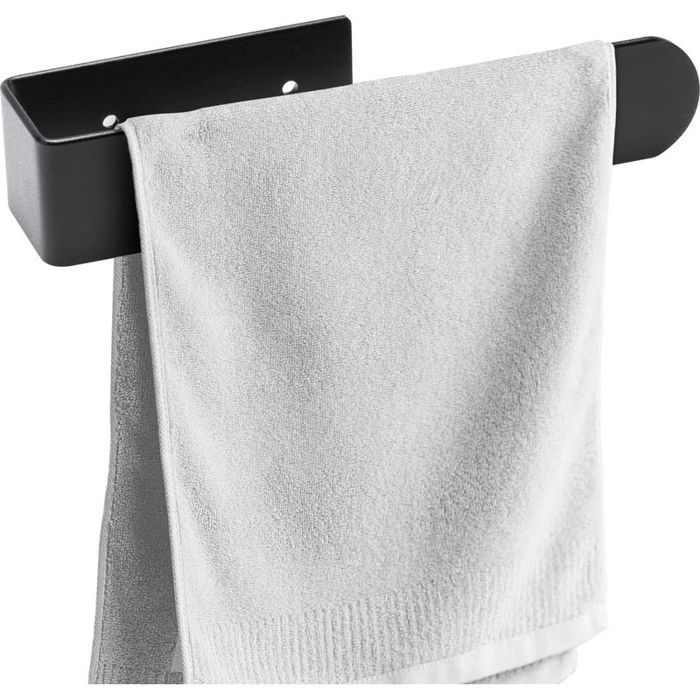 1 - Porte-Serviettes - Support Serviette - Fixation Adhésive Ou À Vis - Pour Salle De Bain Et Cuisine - Noir - 20cm