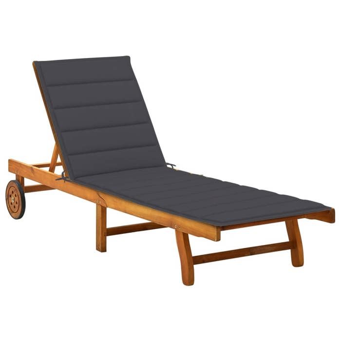 1 PC Chaise longue de jardin Pliable & Inclinable avec coussin Bois dacacia solide LL4015