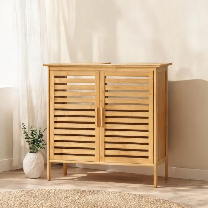 5 cm Bathroom Cabinets combining 26 x 11.4 x 24.2 in Meuble sous lavabo en bambou 2 portes renfoncement and Bois Naturel Bambou