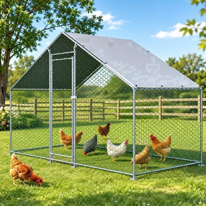 Enclos Extérieur 3 x 1 5 x 2 m en Acier Galvanisé avec Bâche PE Imperméable et UV Grillage PVC et Verrou de Sécurité