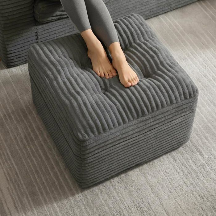 Pouf ottoman 60 x 60 x 42 cm en velours côtelé - repose-pieds avec mousse double couche tabouret carré pour salon
