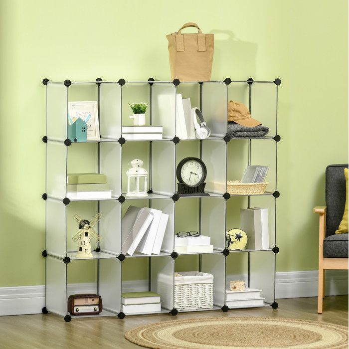 Étagère Modulable 16 Cubes de Rangement Empilables avec Anti-Basculement en Acier et ABS Blanc 125 × 32 × 125 cm
