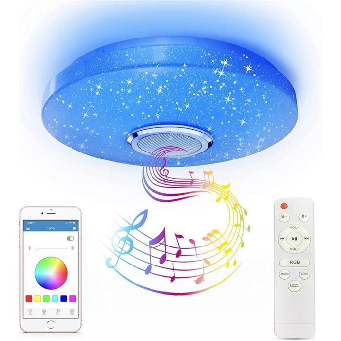 Plafonnier LED RGB dimmable 36W avec haut-parleur Bluetooth lampe musicale pour salle de bain chambre Plafonnier LED RGB dimmable 36W avec haut-parleur Bluetooth lampe musicale pour salle de bain chambre