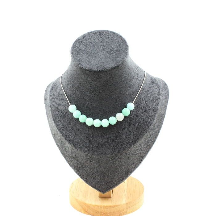 Collier Femme Avec Perle D'Amazonite 8mm - Chaîne Acier Inoxydable - Neuf Avec étiquettes
