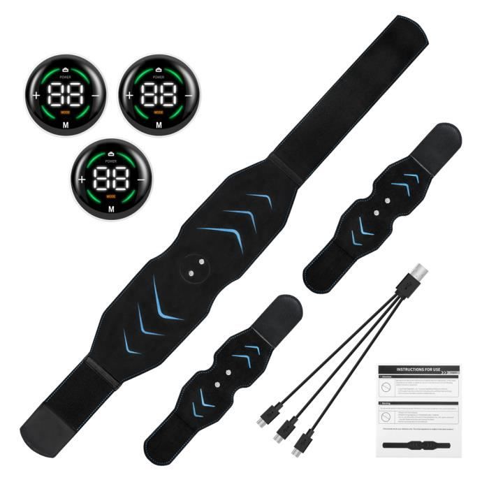 WARDBES Ceinture Abdominale EMS Electrostimulateur Musculaire - 6 Modes 15 Niveaux, Stimulateur Abdominal Sans Fil, Homme Femme, Entraînement & Relaxation