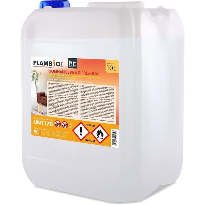 Bioéthanol 25 Litres – 96,6% D'éthanol, Combustion Propre Pour Cheminées Intérieures Et Extérieures