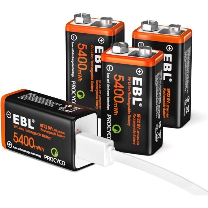 Piles Rechargeables - 4pcs 9v 5400mwh Batteries 6f22 Rechargeables Li-ion Charge Directe