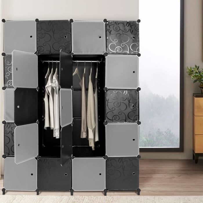 Armoire Pliante Modulable 8 Compartiments 6 Portes 1 Penderie Rangement Vetements Portable Gain De Place Blanc 99320463