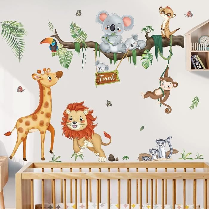 Snowtain Stickers Muraux Animaux Jungle - Autocollants Arbre Paresseux Pour Chambre Enfant Bébé Pépinière