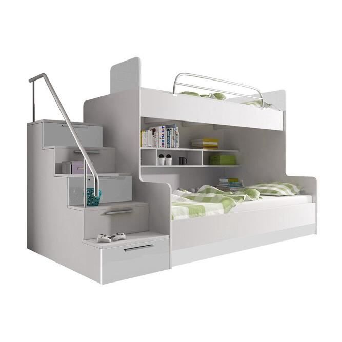 Lit superposés pour chambre enfant - Lit superposé Nashville A112 200987 - Blanc - 254x120x166cm