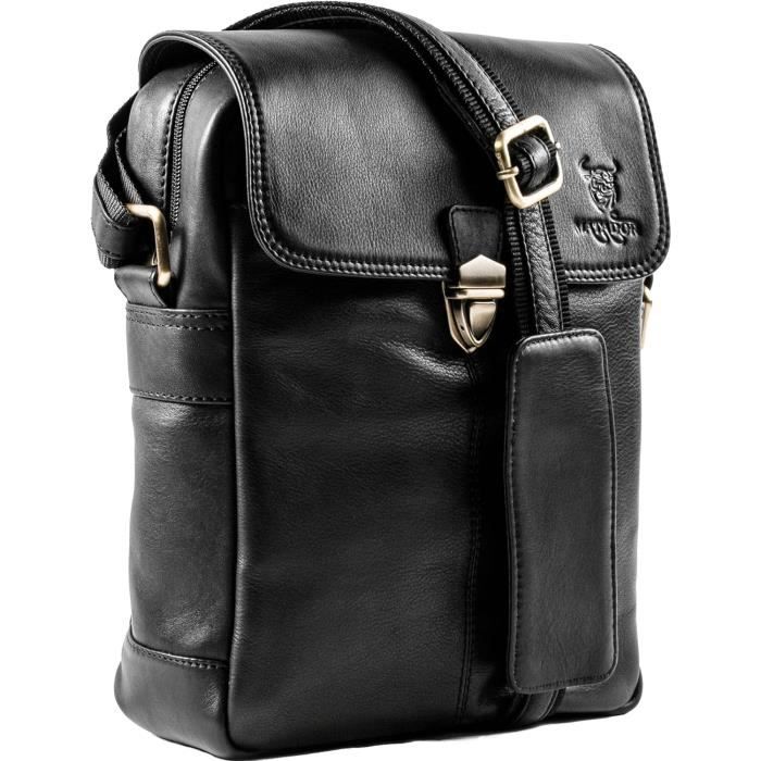 Sac bandoulière noir en cuir véritable - France