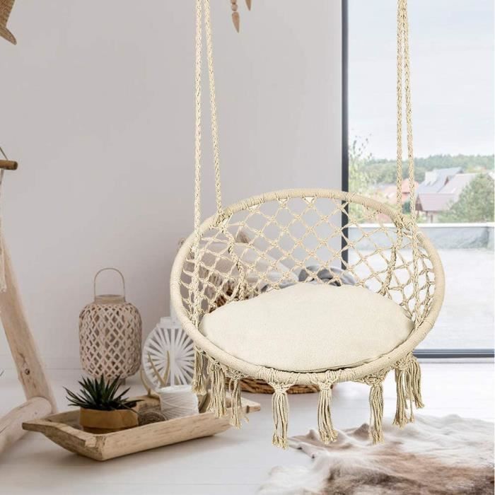 Hamac Chaise Suspendu 1 Personne Interieur Exterieur En Coton 185x130cm Hb045 Les Cdiscount Jardin