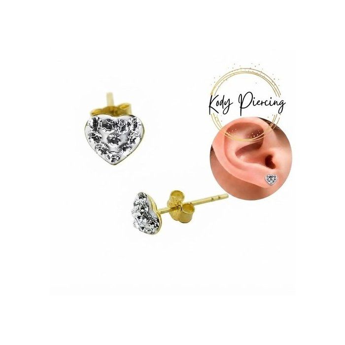 Boucles dOreilles KODY PIERCING Coeur Pavé Zircons Or 9 Carats - Éclat Scintillant et Raffinement Romantique