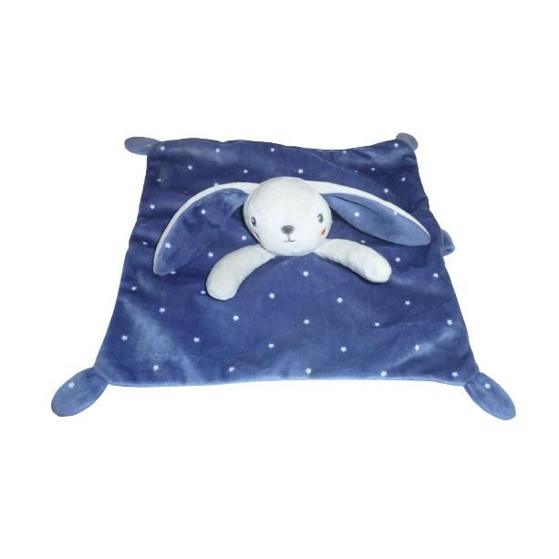 Doudou Plat Lapin Bleu Etoile Argent SIMBA TOYS KIABI attache tétine