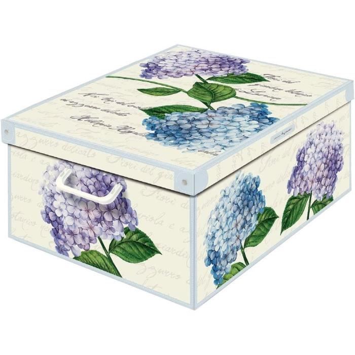 collection ortensie boîte rangement carton recyclable /hortensias vêtements armoire joutes blanc/bleu