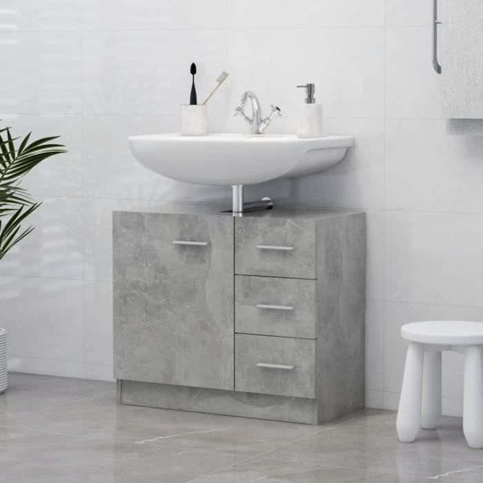 399&{HOME} Armoire Colonne dévier Gris béton 63x30x54 cm Aggloméré Armoire pour Salle d’Eau Cuisine - 63 x 30 x 54 cm NEW