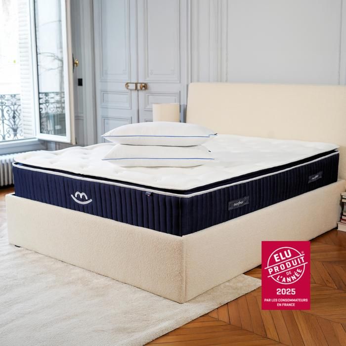 Matelas hybride 200x200cm mémoire de forme & oreillers Fluffy 60x60cm - Pack Douceur - Morphea