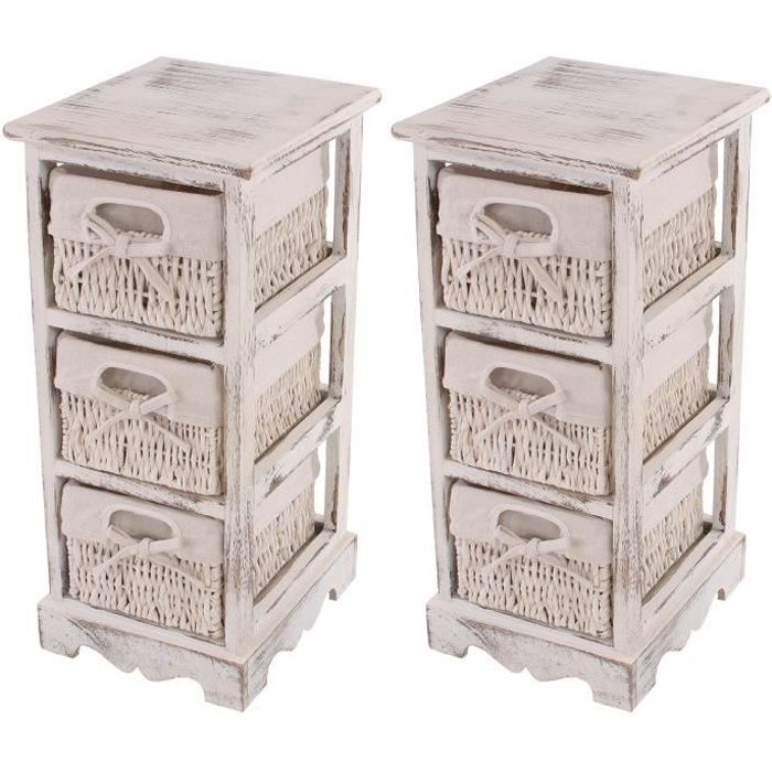 2x Commodes Meubles D Appoint Etageres 3 Paniers 25x28x58cm