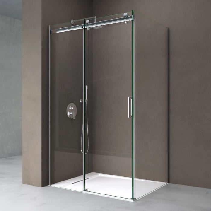 Cabine de douche rectangulaire avec porte coulissante 75x110 Sogood Ravenna17 paroi de douche avec porte glissante transparent Nano