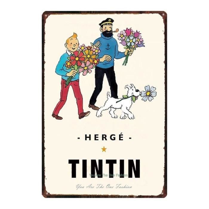 PLAQUE ÉTAIN  TINTIN les aventures de Tintin BAR GARAGE PUB VINTAGE  30X20 CM 