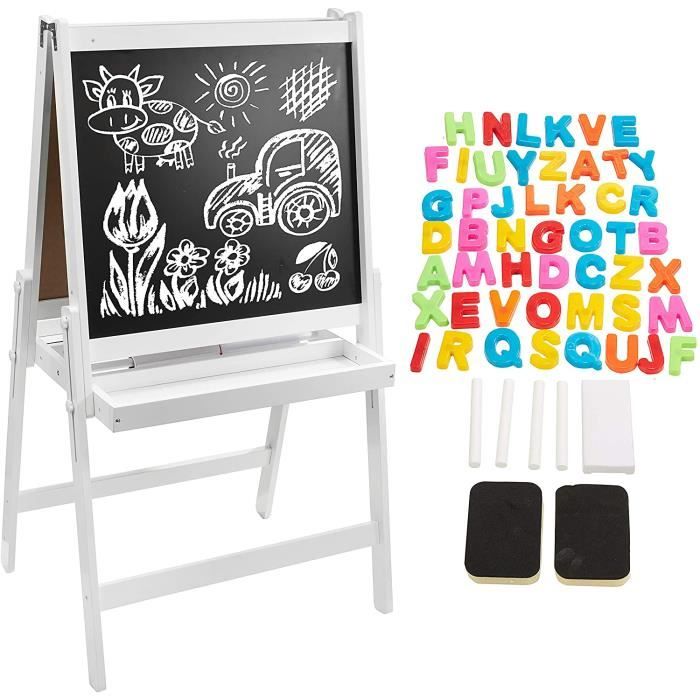 Chevalet en bois 2 en 1 pour enfants magnétique réglable grand tableau blanc et tableau noir avec lettres et chiffres magnétiques pour garçons et filles double face 