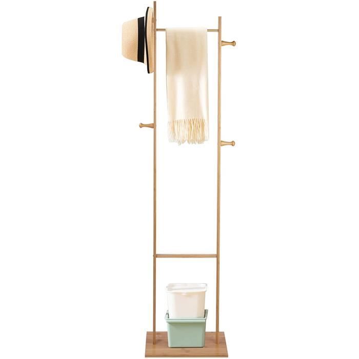 avec Tringle à Vêtements et 4 crochets 33 x 24 x 163 cm Vêtements Portemanteau d’Entrée Couleur bois Plasaig Porte-Manteau en Bois pour Maison Chambre Salon