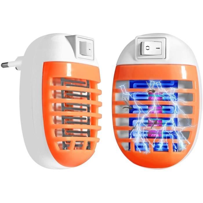 Anti Moustique 2 Paquets Electrique Tue Mouche Prise Anti Insectes Electrique Bug Lampe avec Night Light pour Insectes (Orange)