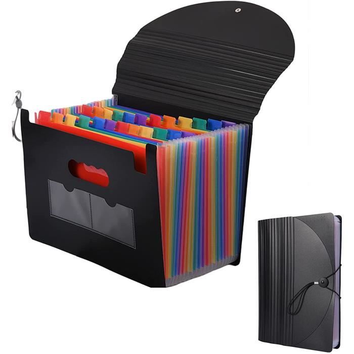 SortRax Organiseur De Fichiers Accordéon à 12 Poches, Organiseur De Reçus Mensuels, Dossiers Extensibles Avec Grands Onglets Lumineux, Convient Au Format Lettre/A4 – Noir