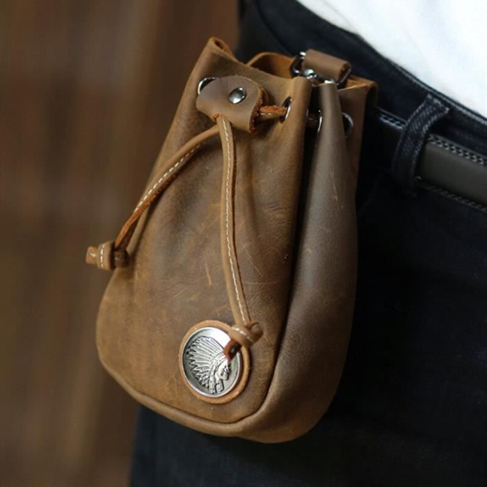 Sac banane,Vintage en cuir de vache souple,taille souple- de,feuille de rangement- Crazy Brown 