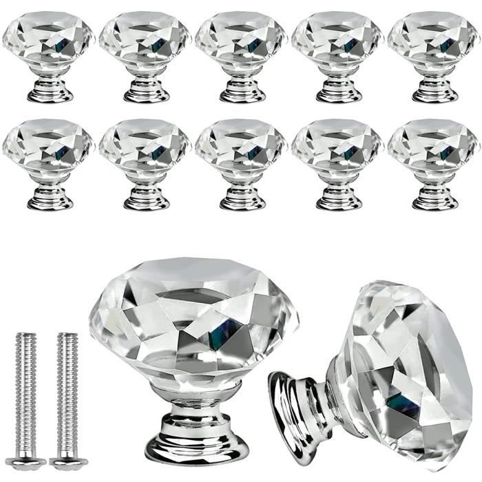 Bouton de Meuble Cristal 10 Pcs 30mm Poignées Transparent Diamant Cristal Bouton de Porte  Tiroir Placard