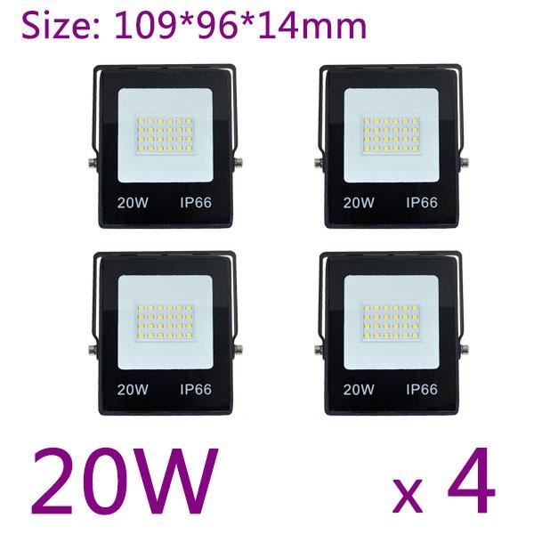 4 pièces 20 W - Blanc Froid (5 500-7 000K) - Projecteur LED imperméable conforme à la norme IP66 éclairagee