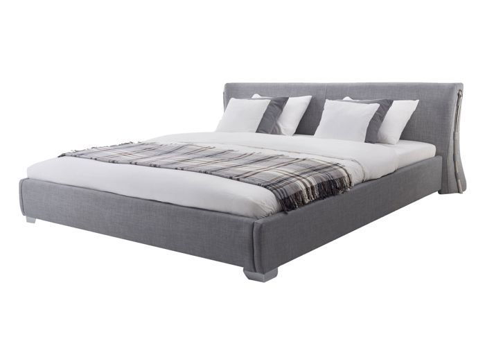 Lit double en tissu gris 140 x 200 cm PARIS Lit double en tissu gris 140 x 200 cm PARIS