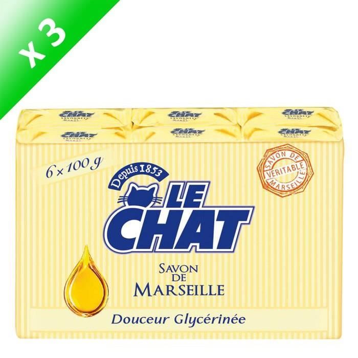 LE CHAT Savons Douceur Glycérinée 100 g Lot de 3 x 6 Cdiscount Au quotidien