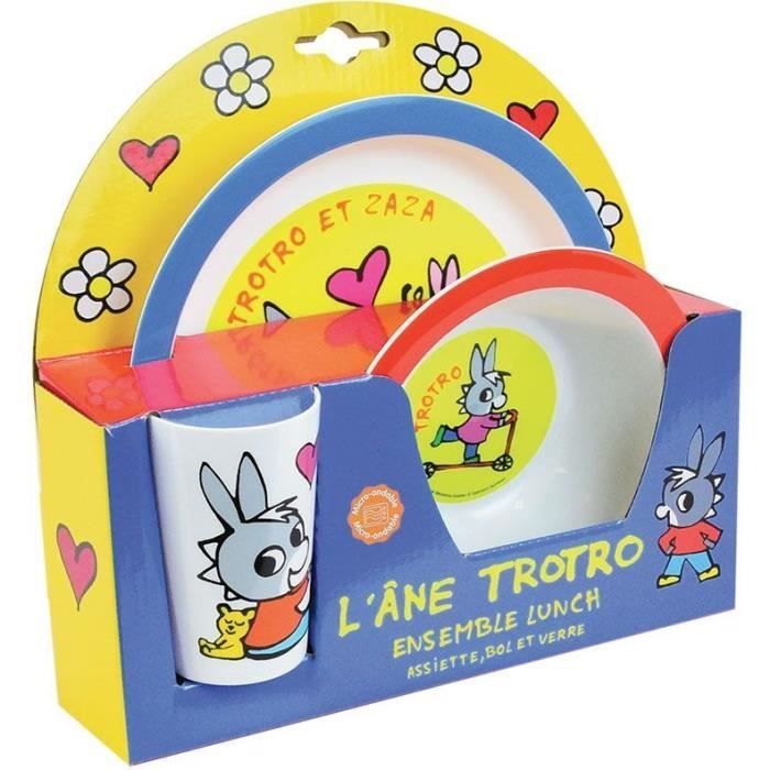 Ensemble repas pour enfant - TROTRO - verre 220 ml assiette et bol micro-ondables
