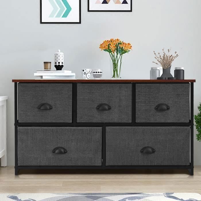 COSTWAY Commode à 5 Tiroirs Tissu Meuble de Rangement de Chambre Salon Couloirs Entrées 100 x 30 x 53 5 CM COSTWAY Commode à 5 Tiroirs Tissu Meuble de Rangement de Chambre Salon Couloirs Entrées 100 x 30 x 53 5 CM
