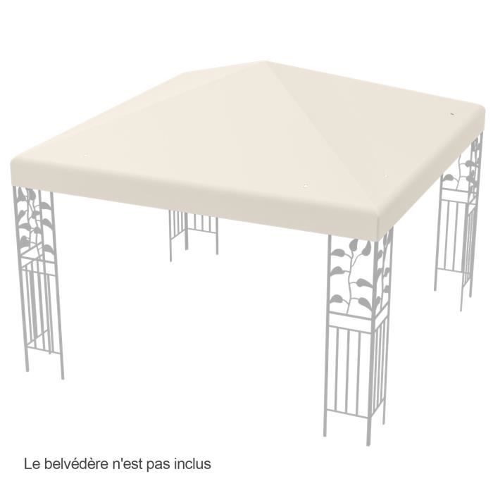 COSTWAY Toile de Rechange pour Pavillon 3m x 3m en Polyester Imperméable avec Trous de Drainage Attaches Auto-agrippantes Beige