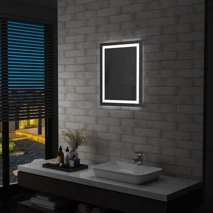 Miroir de salle de bains LED miroir lumineux GS084N avec éclairage par des surfaces de lumière givrées 50 x 70 cm, blanc chaud Miroir de salle de bains LED miroir lumineux GS084N avec éclairage par des surfaces de lumière givrées 50 x 70 cm, blanc chaud