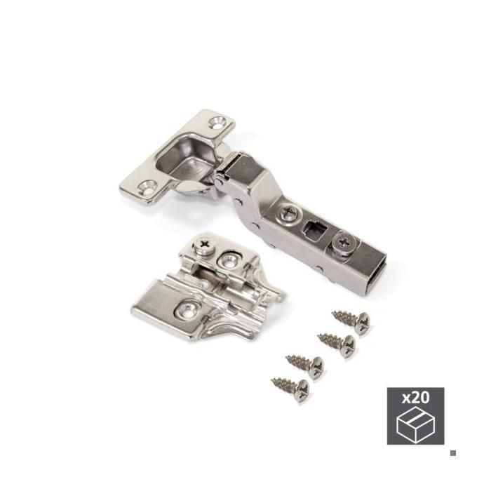 Emuca Lot de 20 charnières X91N pour montage rentrant Hauteur 0 Acier Nickelé Emuca Lot de 20 charnières X91N pour montage rentrant Hauteur 0 Acier Nickelé