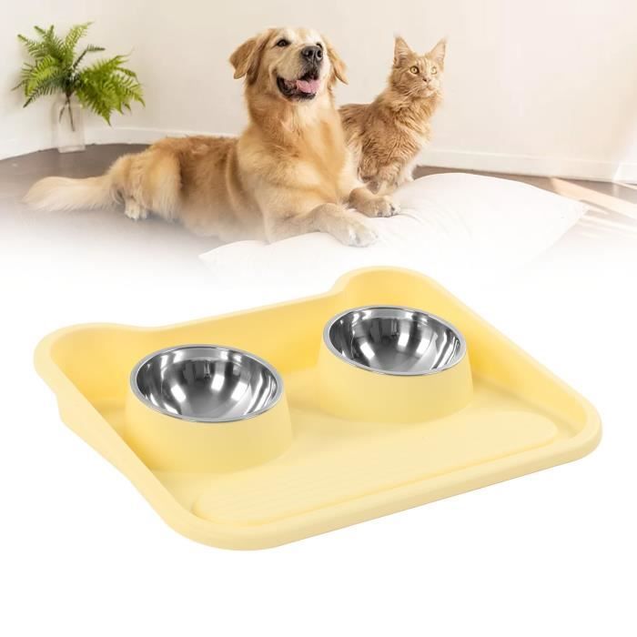 Gamelle pour chat double inclinée 15° en acier inoxydable pour prévenir