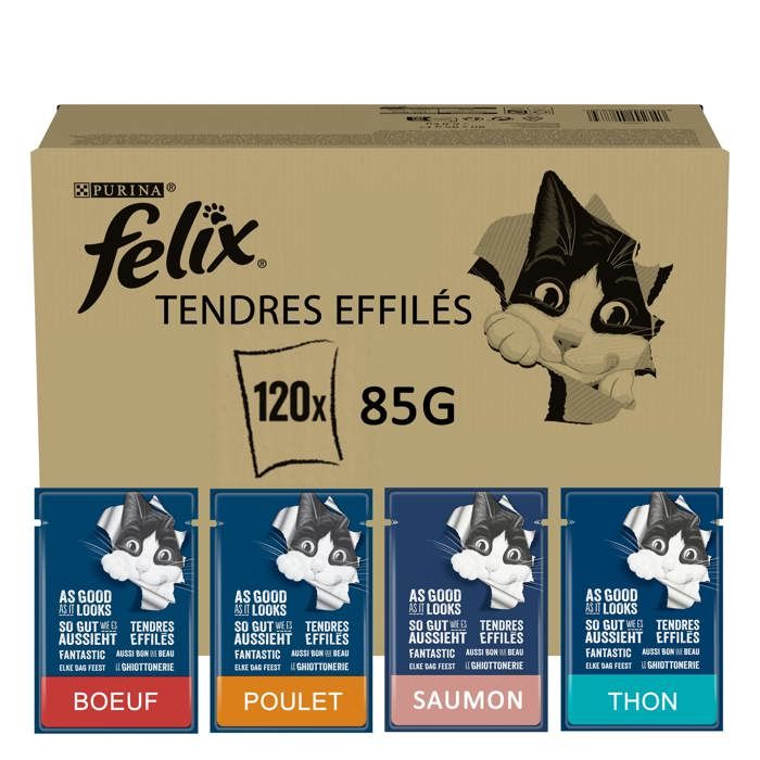 FELIX Tendres Effilés en Gelée - Sélection Mixte - 120x85g - Sachets fraîcheur pour chat adulte