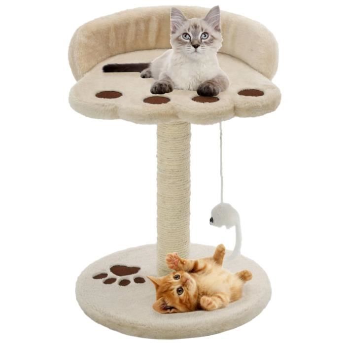 Arbre à chat - FYDUN - 40 cm - Beige et Marron - Griffoir en sisal - Avec jouet suspendu