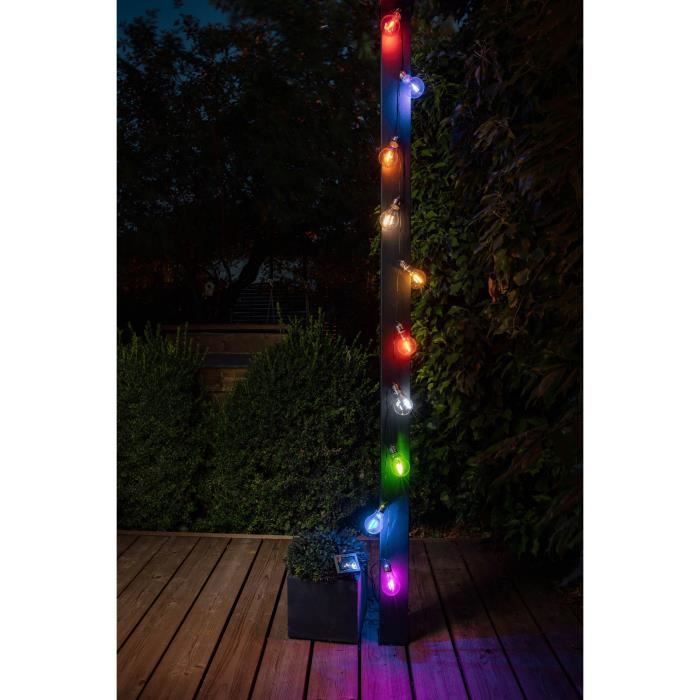 Guirlande solaire guinguette GALIX - 10 LED multicolores à filament - Extérieur