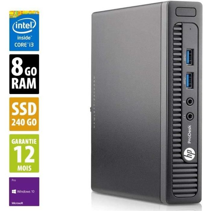 HP ProDesk 400 G1 USFF- Core i3-4160T - 8Go RAM - 240Go SSD - Windows 10 Pro - Hewlett packard
