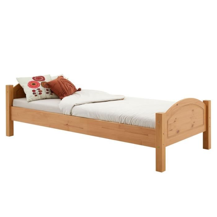 lit simple en pin massif flims 90 x 200 cm - couleur hêtre - avec tête et pied de lit arrondi